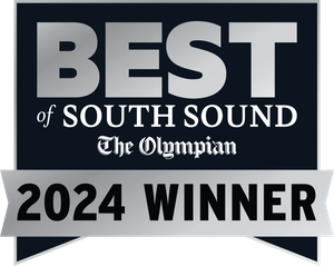 Best of South Sound The Olympian 2024 Winner badge in black, white, and silver