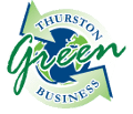 Thurston Green Business logo with green leaves and blue text on a white background
