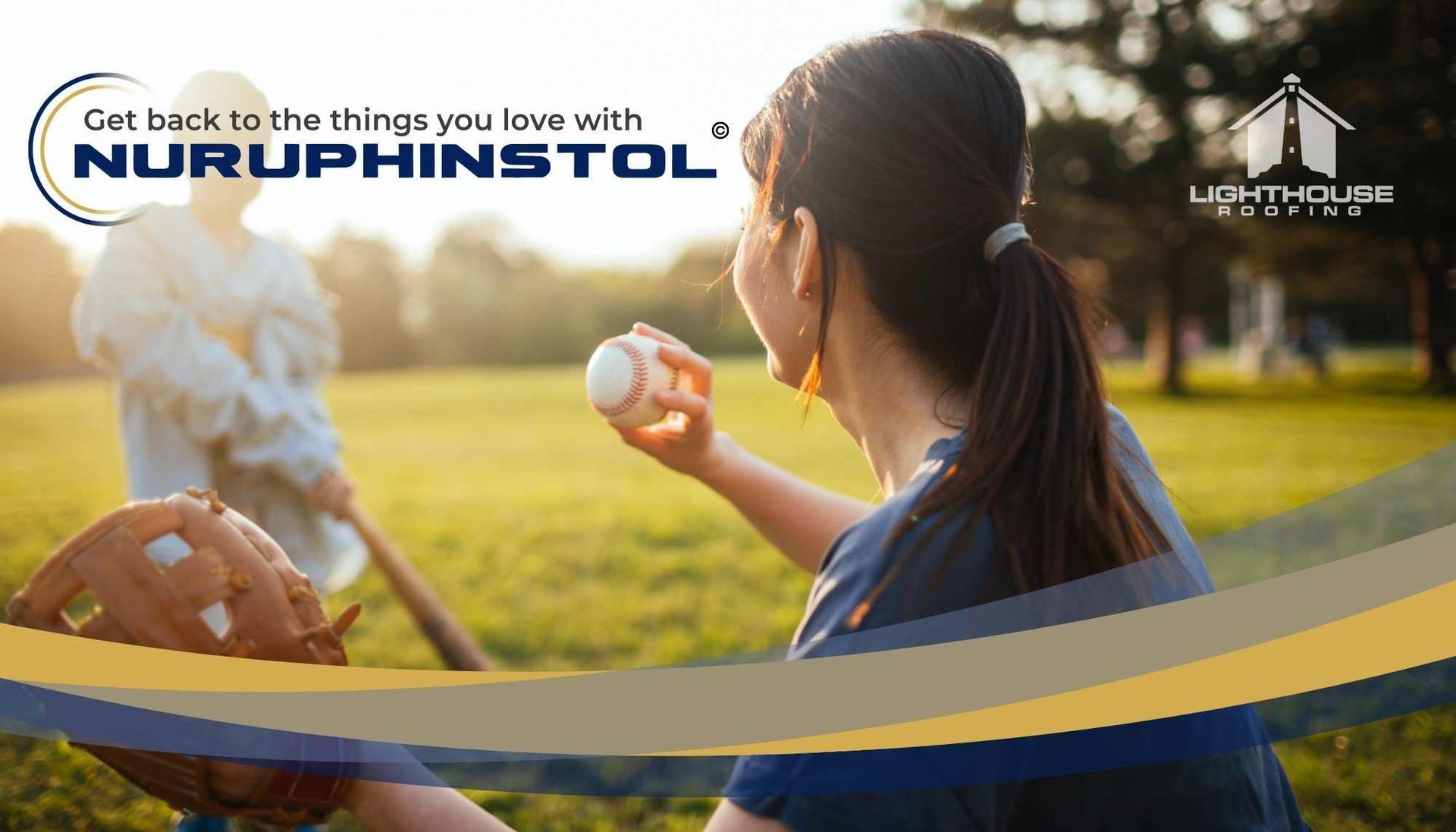 A woman is holding a baseball while a man is playing baseball in a field.