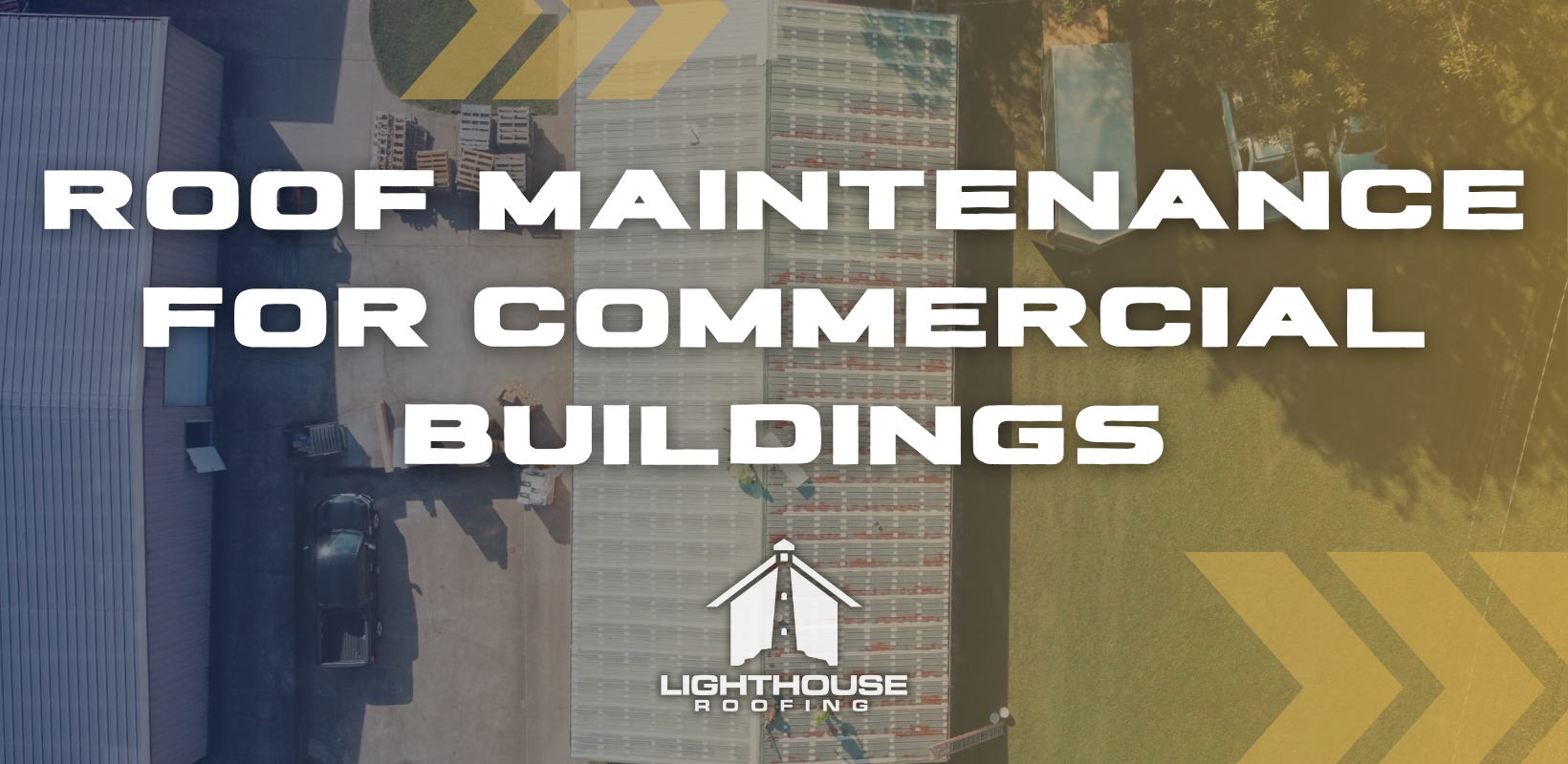 An aerial view of a roof maintenance for commercial buildings.