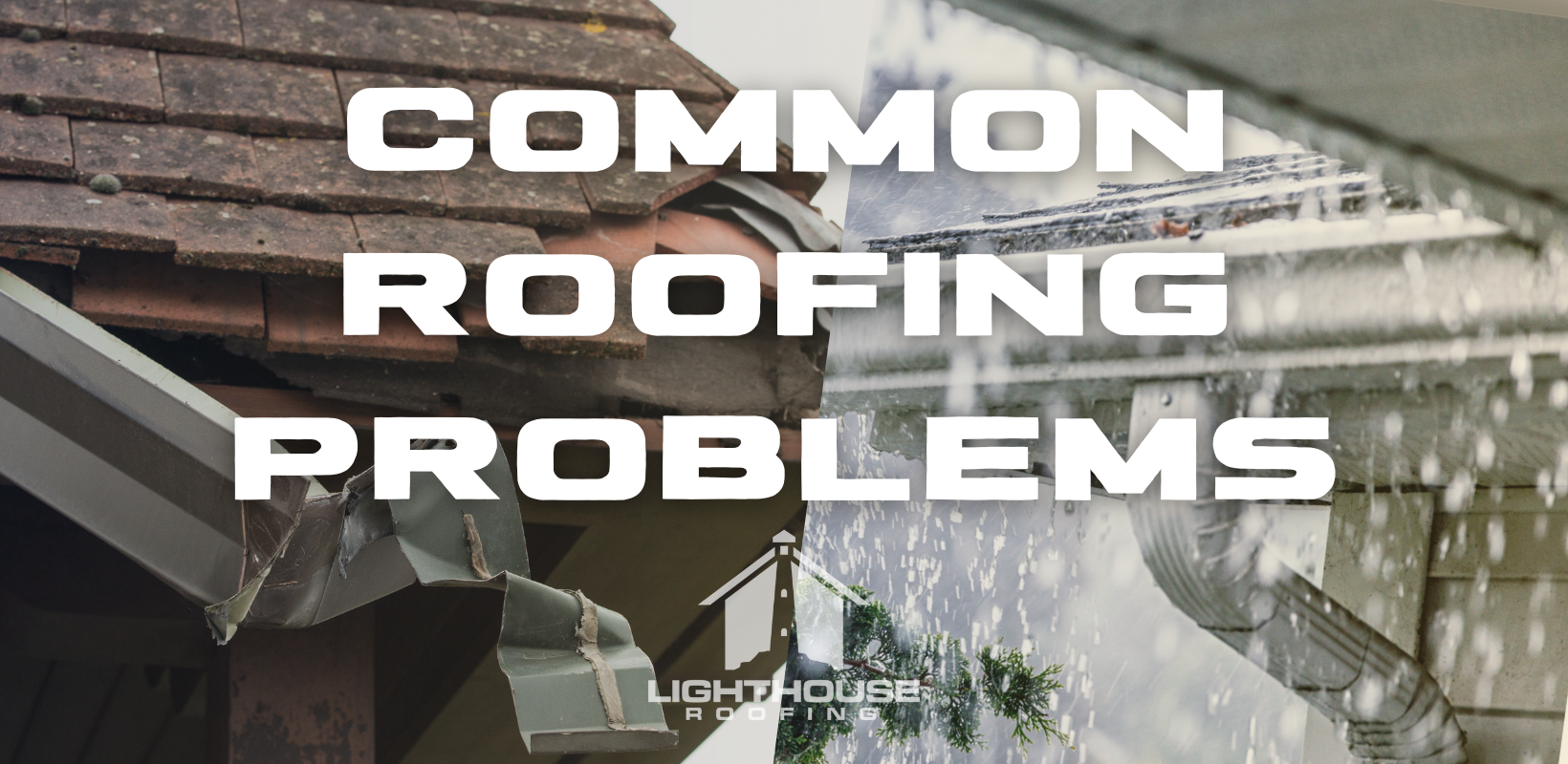 A picture of a roof with the words `` common roofing problems '' written on it.