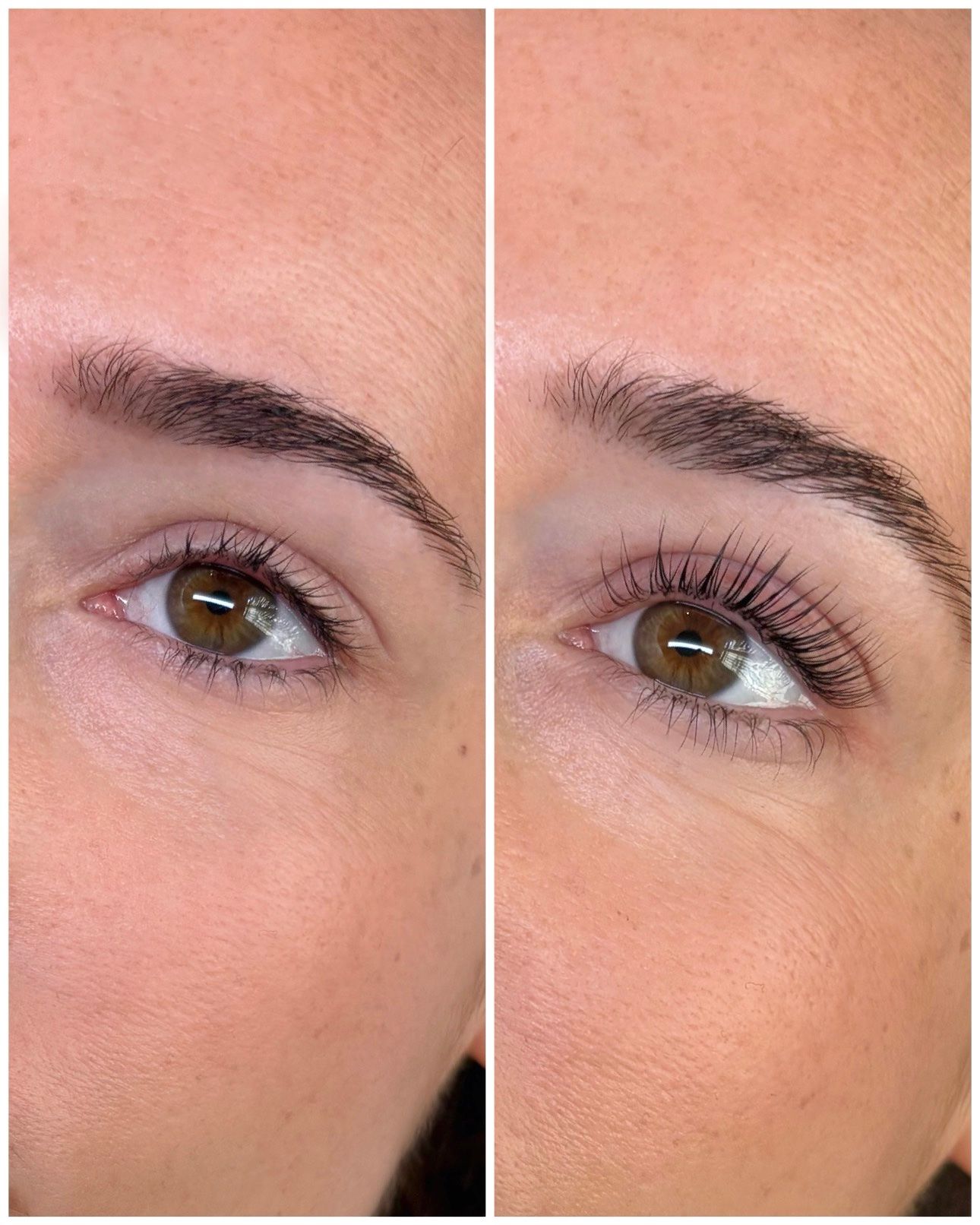 Rehaussement de cils avec teinture avant apres