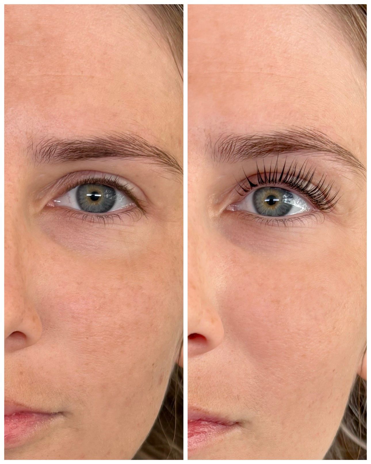 Rehaussement de cils avec teinture avant apres