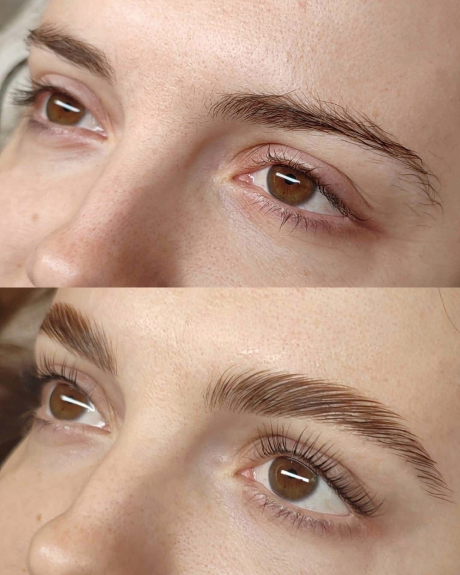 avant apres d'un rehaussement de cils et sourcils browlift