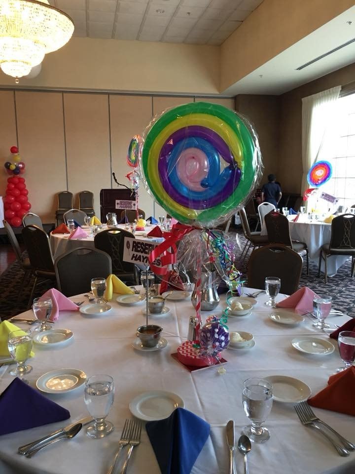 candy land balloon sucker centerpiece and jumbo balloon gumball machine