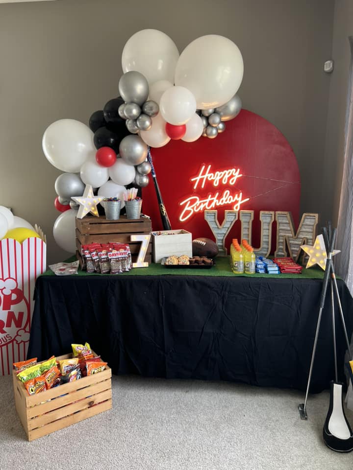 sports theme concession stand sweets table