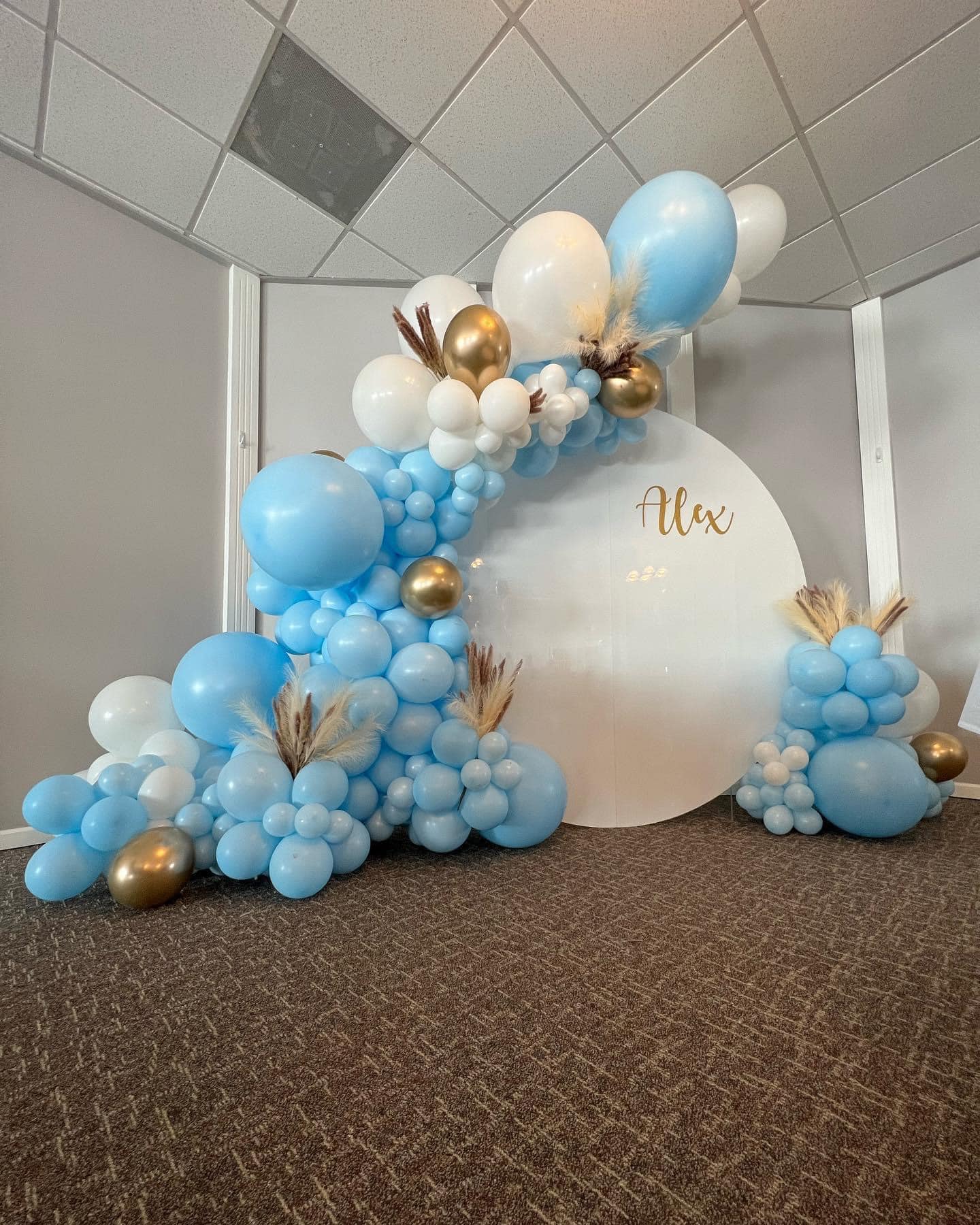 Angled arch boho blue and white boy Christening