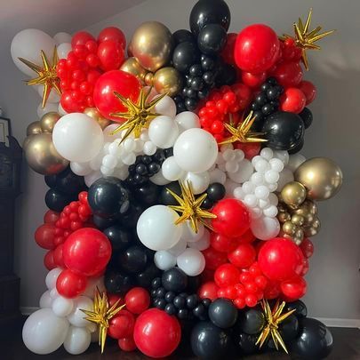 red black and white deluxe balloon wall 