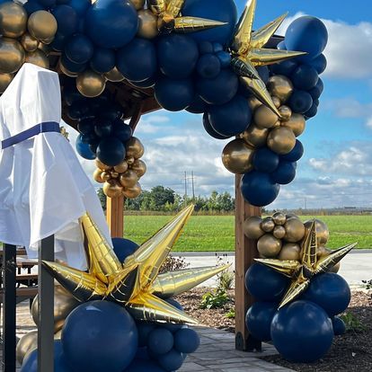 Grand Luxe Outdoor Organic Balloon Decor for a groundbreaking at new WArehouse located in Merrillville INdiana 