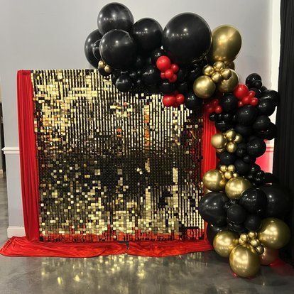Shimmer wall backdrop with balloon garland 