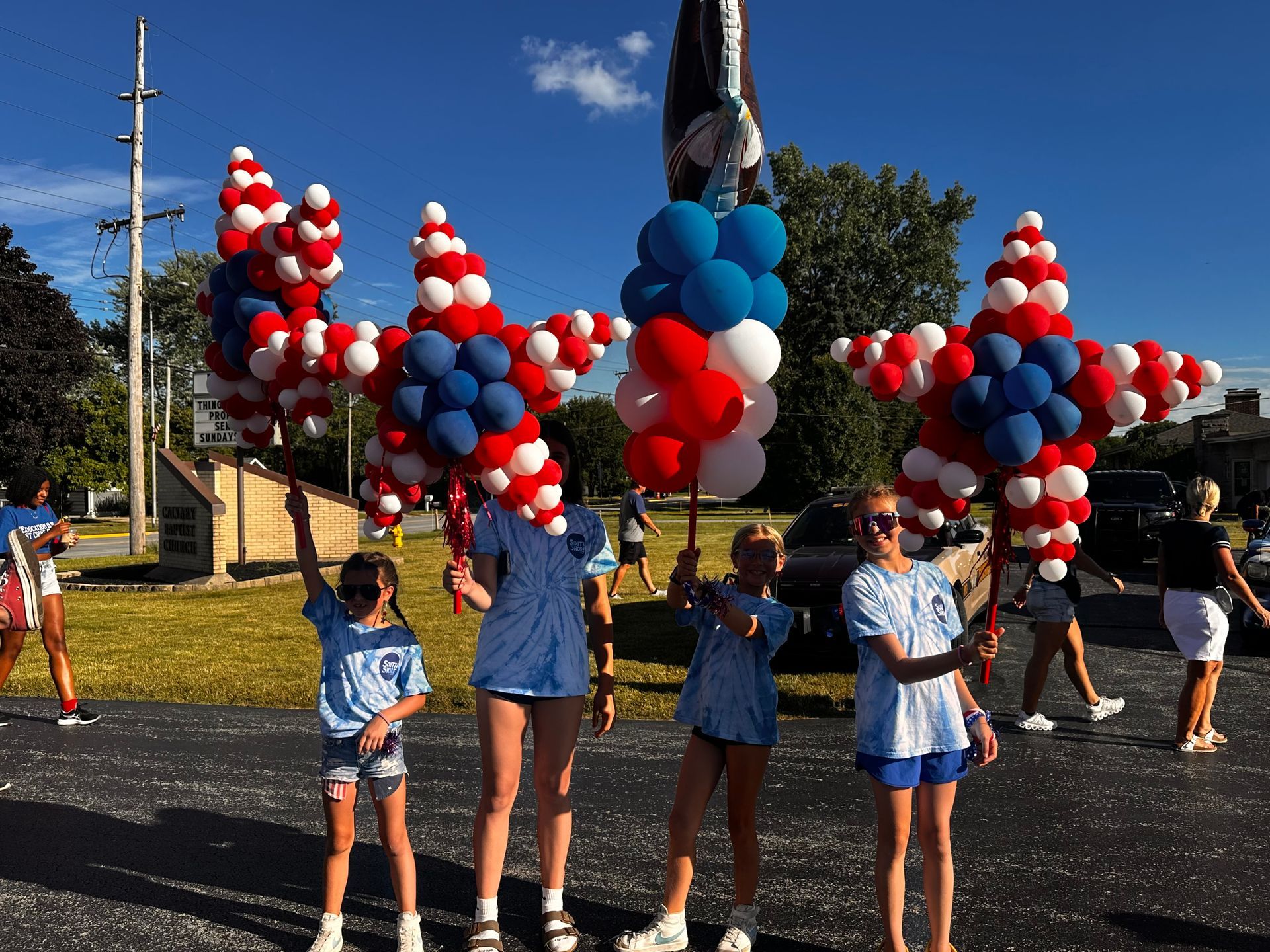 Patriotic Balloon Sculptures on sticks for Crown Point Indiana's 4th of July Parade