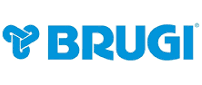 Logo BRUGI con disegno e testo intrecciati in blu.