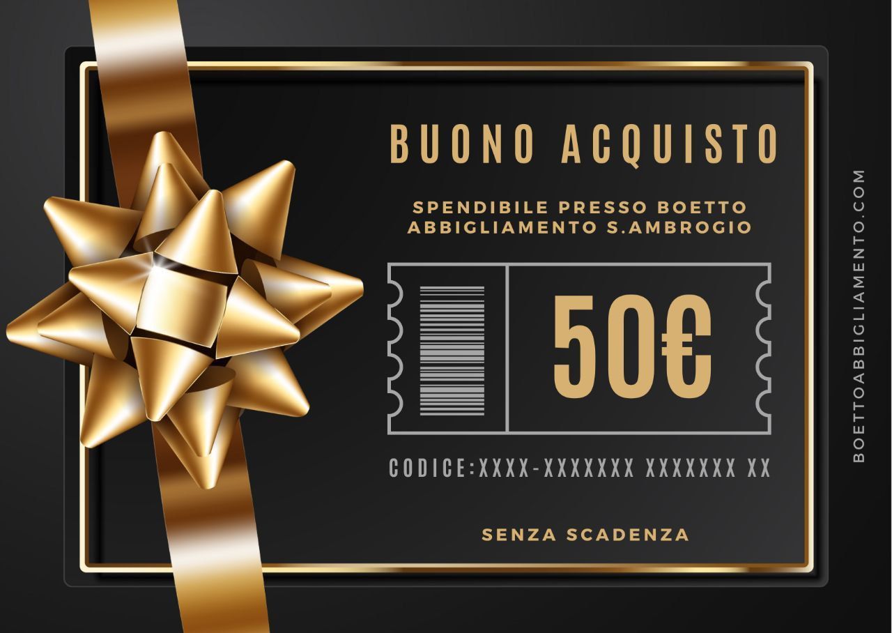 Carta regalo con fiocco dorato, sfondo nero e testo 