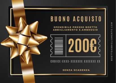 Buono regalo da 200€ da Boetto, con nastro e fiocco dorati.