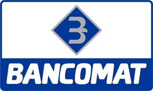 Logo per Bancomat: rettangolo blu con la scritta bianca 