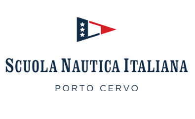 Logo for Scuola Nautica Italiana in Porto Cervo: a nautical flag with stars above text.