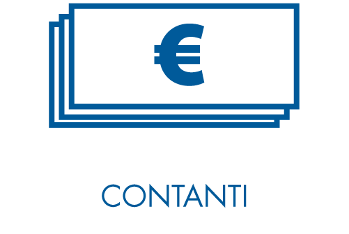 Pila di banconote in euro, con contorno blu, con la scritta 