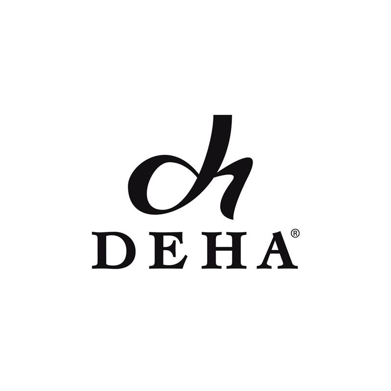 Logo DEHA con il simbolo "dh" stilizzato sopra la parola DEHA. La parola "DEHA" è scritta in maiuscolo e una piccola "R" è racchiusa in un cerchio alla fine.