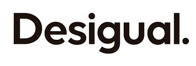 Logo Desigual in nero, carattere sans-serif, con un punto.