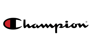 Logo Champion: scritta nera "Champion" con logo "C" rosso e nero.