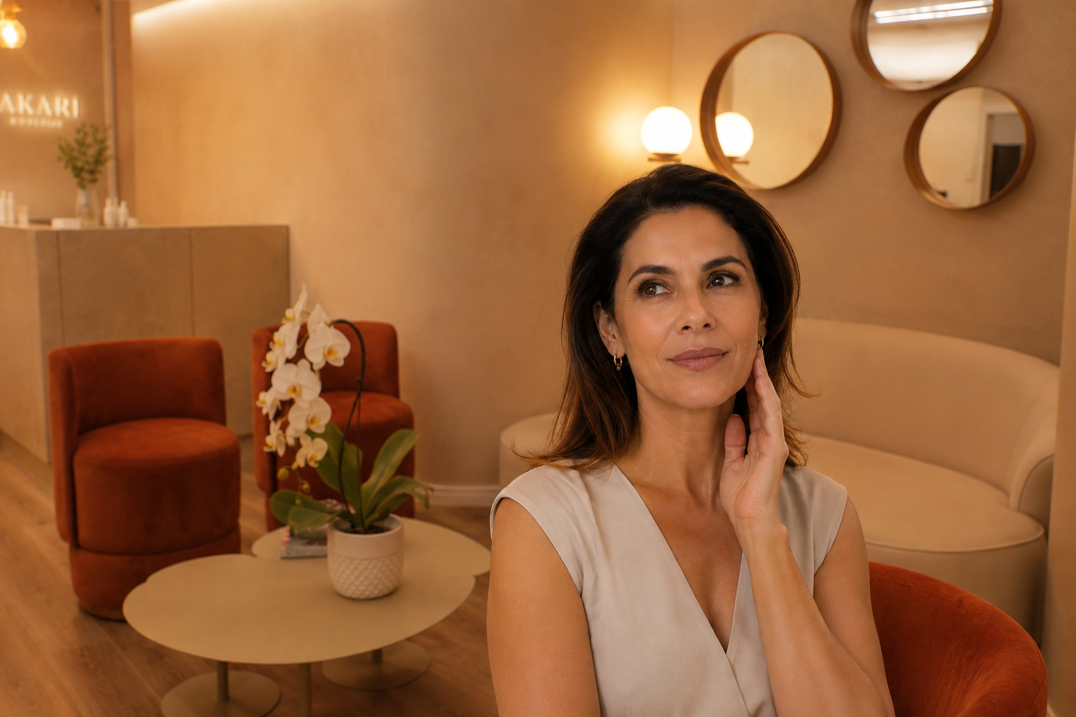 Paciente em clínica de dermatologia estética facial buscando rejuvenescimento natural e seguro