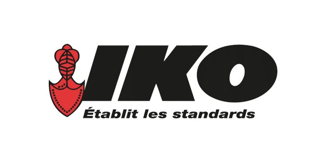 Le logo iko est noir et rouge avec une ancre dessus.