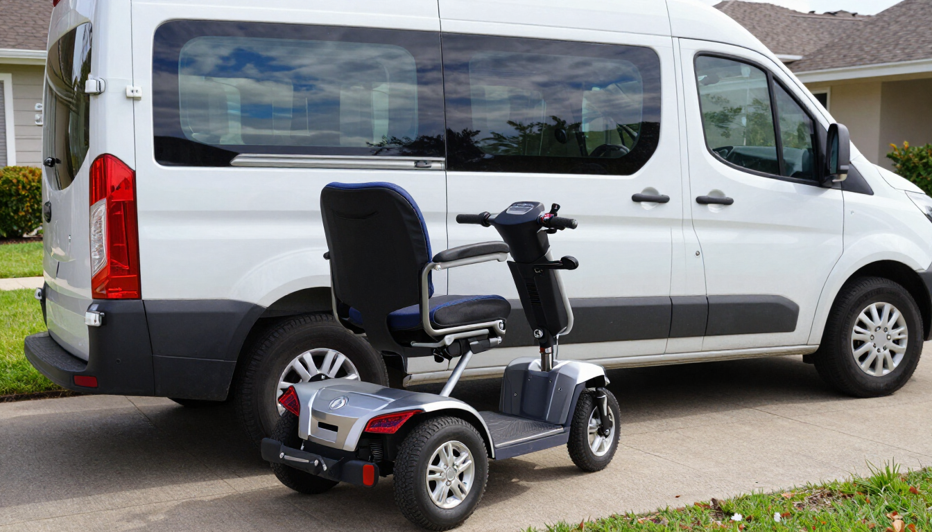 Vehicle lift carrying a mobility scooter in Cleveland, TN