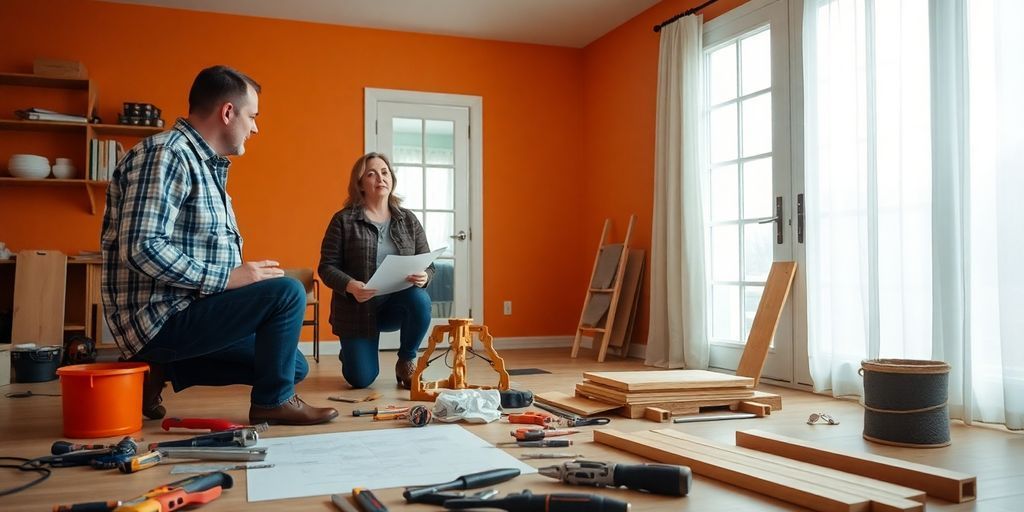 Professionals discussing home modifications in a well-lit room.
