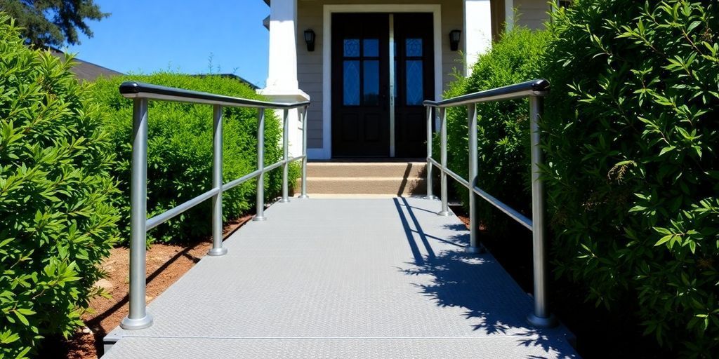 Accessible front entrance with a safety ramp.
