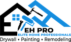 Logo for EH Pro with a house icon, tools, and text "Drywall, Painting, Remodeling."