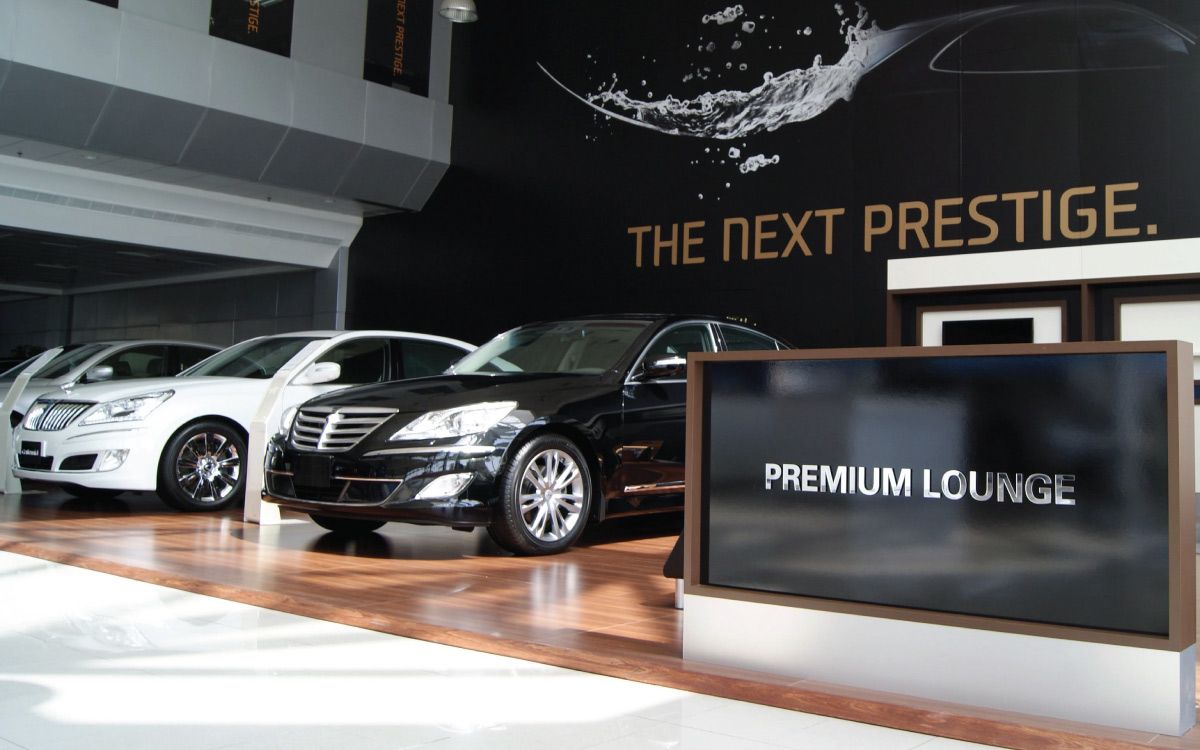 Dark wood Flooring in a car showroom