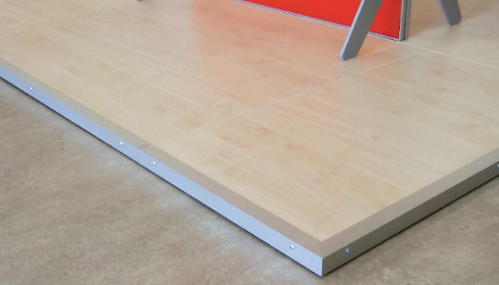 Aluminium edge trims on exhibition and display floors