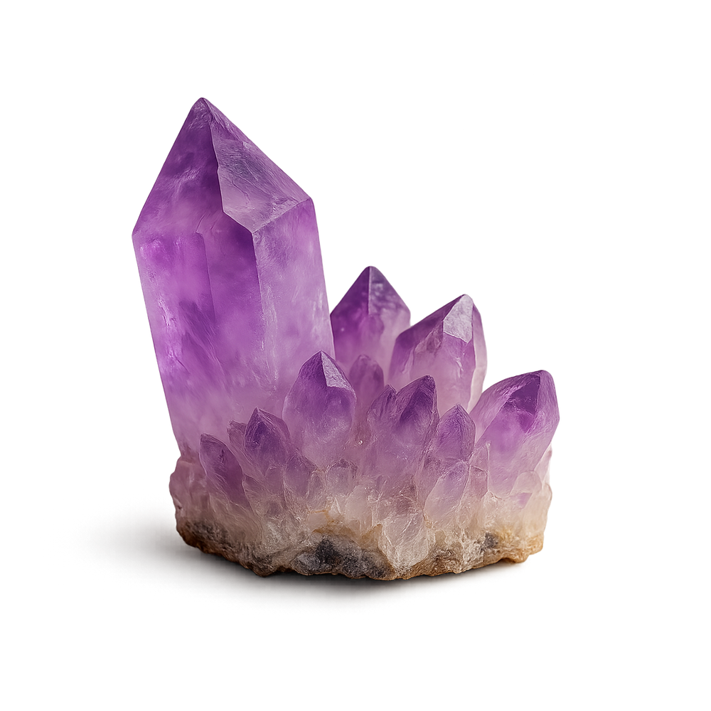 Purple amethyst crystal cluster.