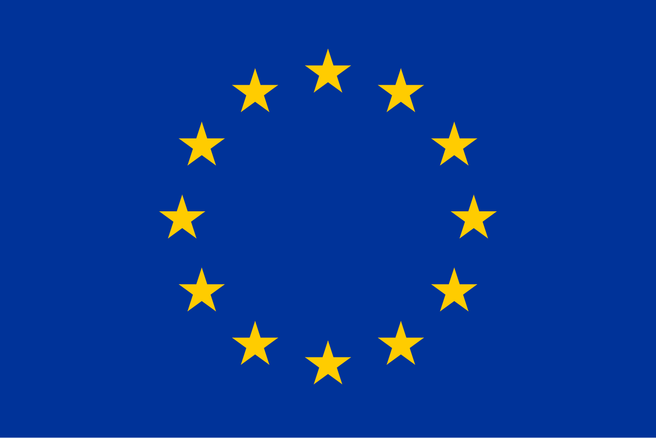 Bandiera blu con 12 stelle dorate in cerchio; simbolo dell'Unione Europea.