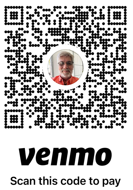 Venmo QR code with a person's photo in the center. Scan to pay.