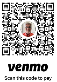 Venmo QR code with a person's photo in the center. Scan to pay.