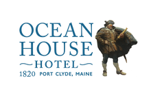 Ocean House Hotel logo with a fisherman illustration and “1820 Port Clyde, Maine” text