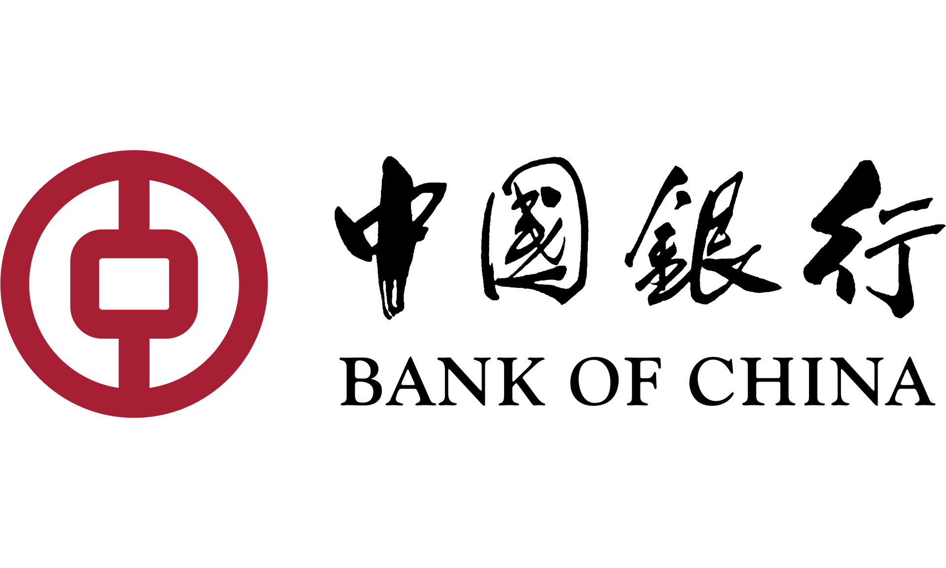 The bank of china logo has chinese writing on it.