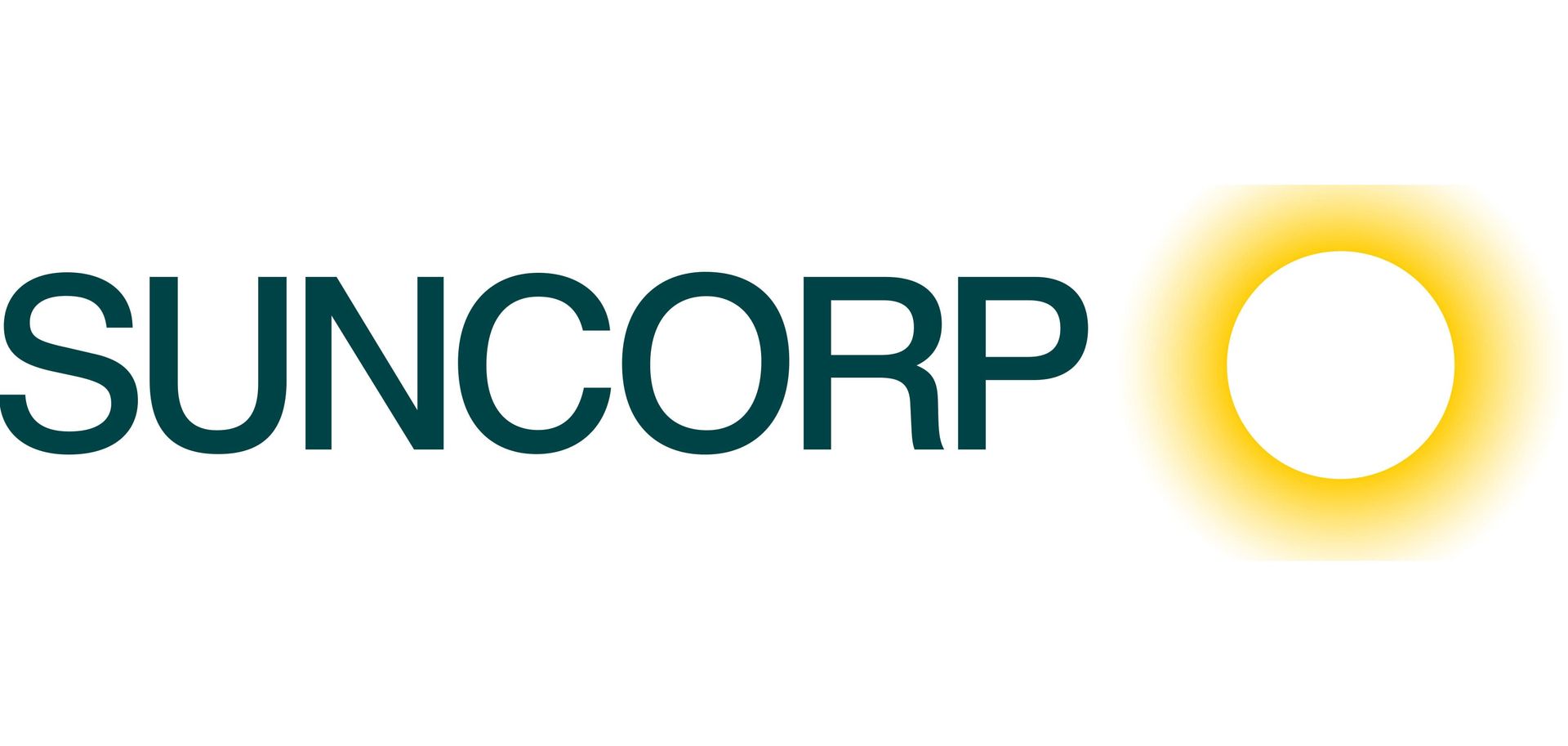 The suncorp logo has a yellow circle in the middle of it.