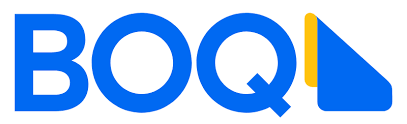 A blue and yellow logo for boql on a white background.