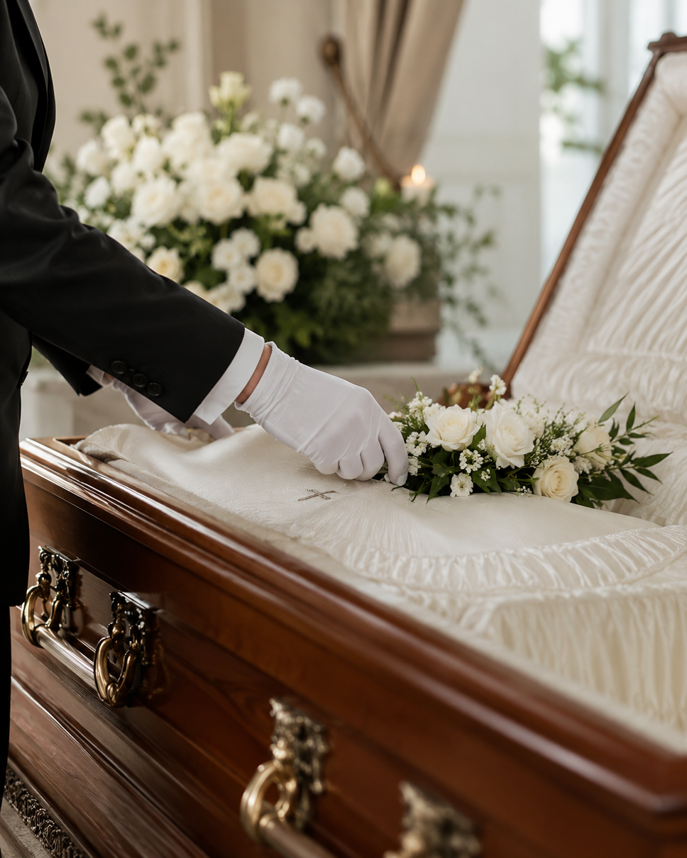 Composizioni floreali bianche per cerimonia funebre