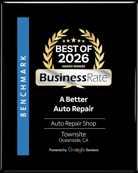 Black award plaque with gold laurel, “Best of 2026” BusinessRate benchmark for A Better Auto Repair in Townside, CA