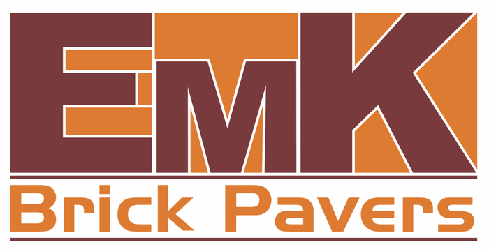 EMK Brick Pavers logo in orange and brown text on white background