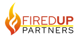 Fired Up Partners logo featuring a stylized flame icon with bold orange and black text.” 