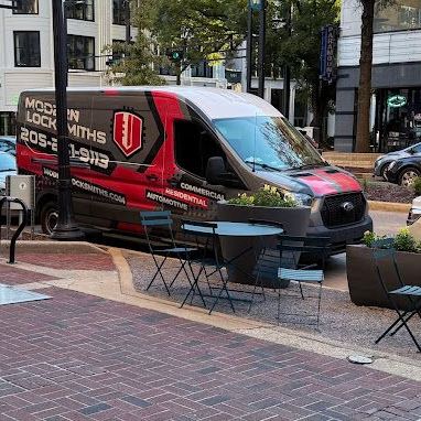 Locksmith van parked in downtown Birmingham, Alabama