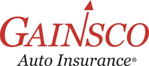 The logo for gainsco auto insurance is red and black.