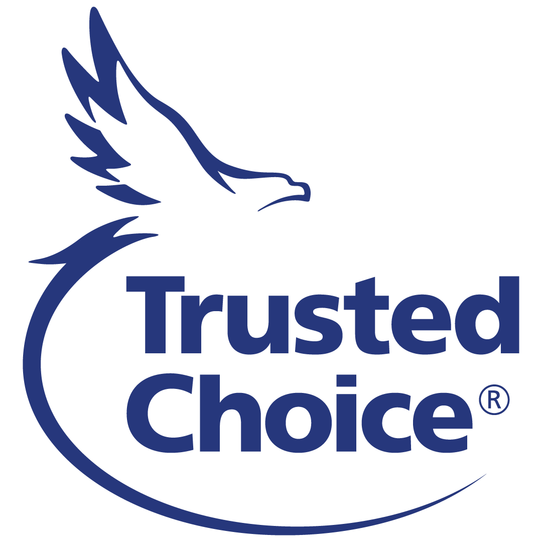 A blue trusted choice logo with an eagle on it