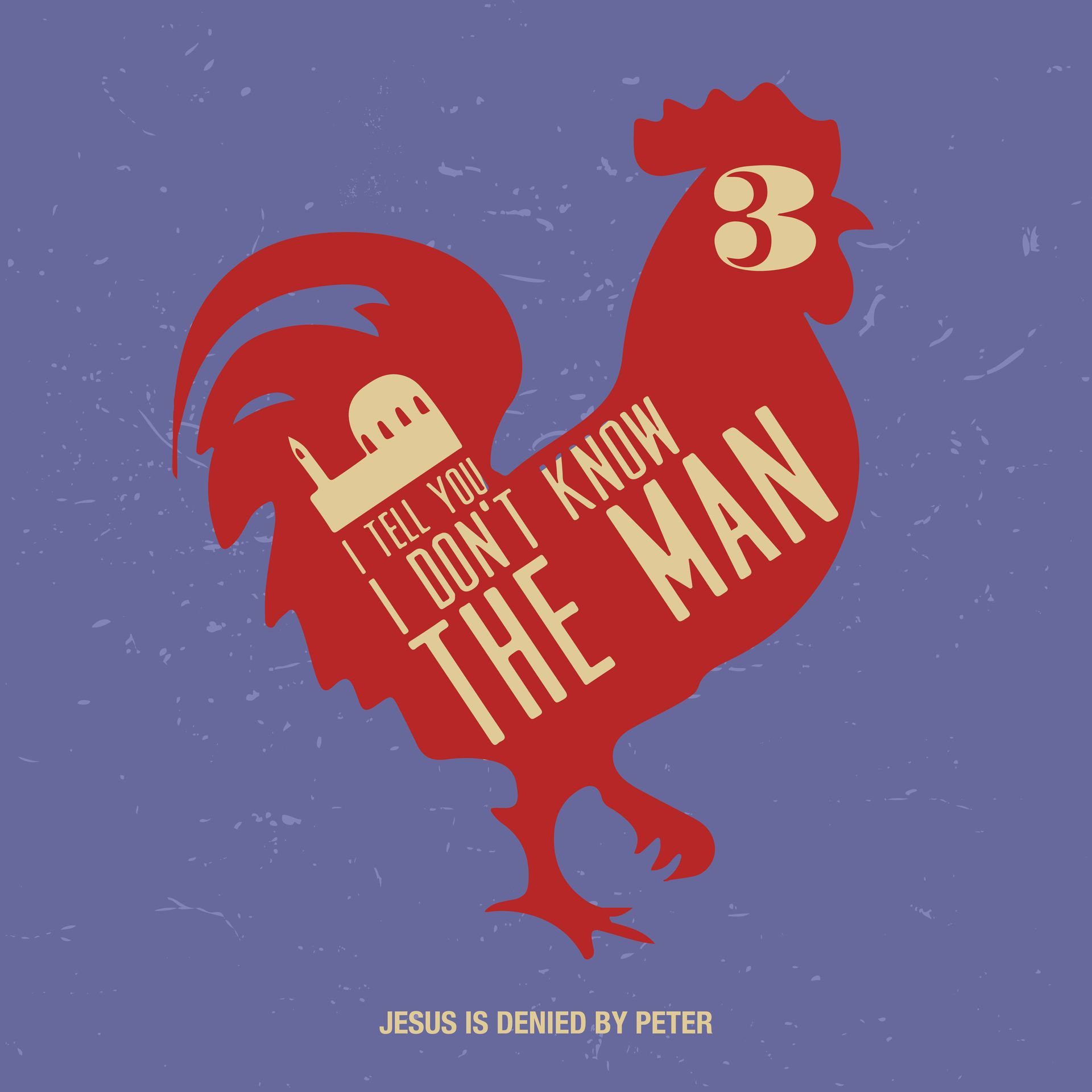 A red rooster with the words