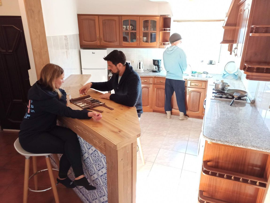 backgammon in the kitchen