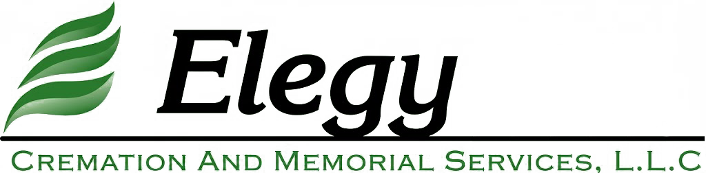 Elegy Cremation and Memorial Services logo with green leaf graphic and black text